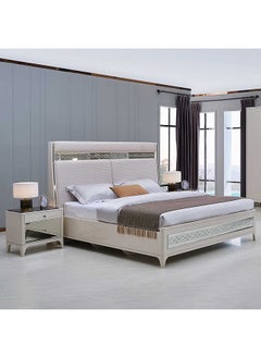 DANUBE HOME Portnoy King Bed Strong and Sturdy Modern Design Wooden Double Bed Furniture Quiet And Comfortable Bed Frame L222xW204xH144.5 Cm Ivory  - Image 1