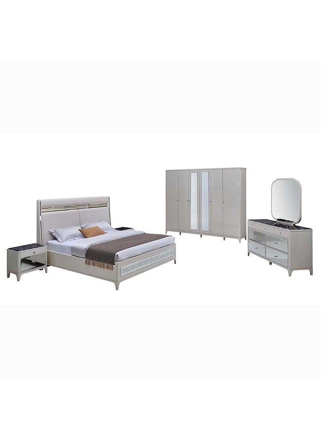 DANUBE HOME Portnoy King Bed Strong and Sturdy Modern Design Wooden Double Bed Furniture Quiet And Comfortable Bed Frame L222xW204xH144.5 Cm Ivory  - Image 4