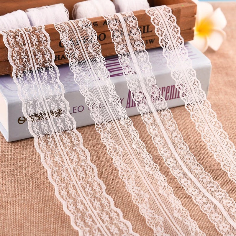 FEPITO 39.6 Yards White Lace Ribbon 12 Rolls Assorted Lace Trim Ribbon for Sewing and Bridal Wedding Scalloped Decorations - Image 4