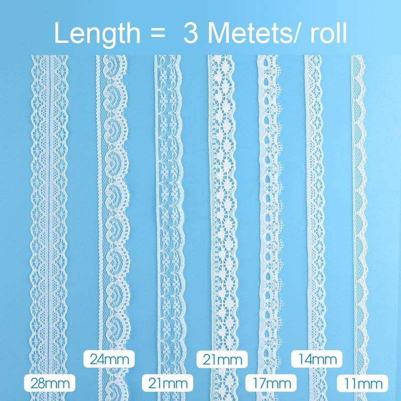 FEPITO 39.6 Yards White Lace Ribbon 12 Rolls Assorted Lace Trim Ribbon for Sewing and Bridal Wedding Scalloped Decorations - Image 3