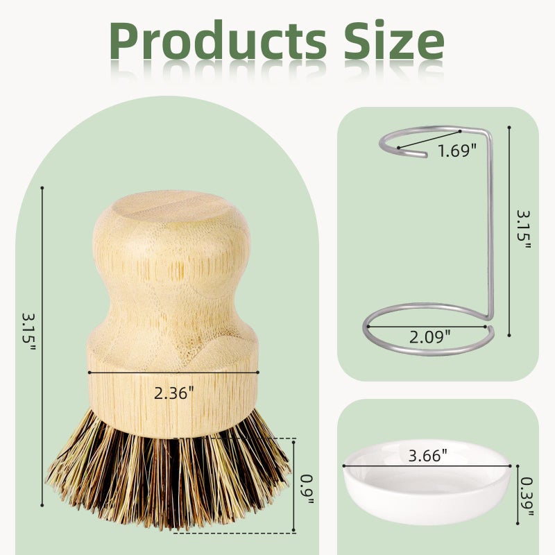 DEBETOOL Bamboo Dish Brush Set with Holder - Natural Dish Scrub Brush for Cleaning Dishes, Fast Dry Design Kitchen Dish Brush for Sinks & Pots - Image 2