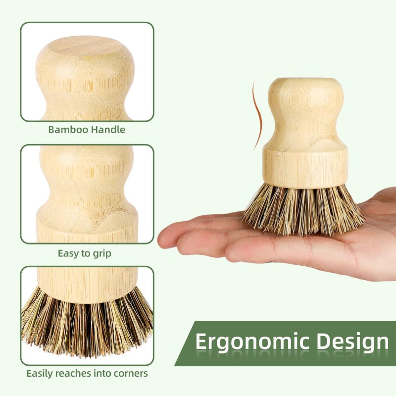 DEBETOOL Bamboo Dish Brush Set with Holder - Natural Dish Scrub Brush for Cleaning Dishes, Fast Dry Design Kitchen Dish Brush for Sinks & Pots - Image 5
