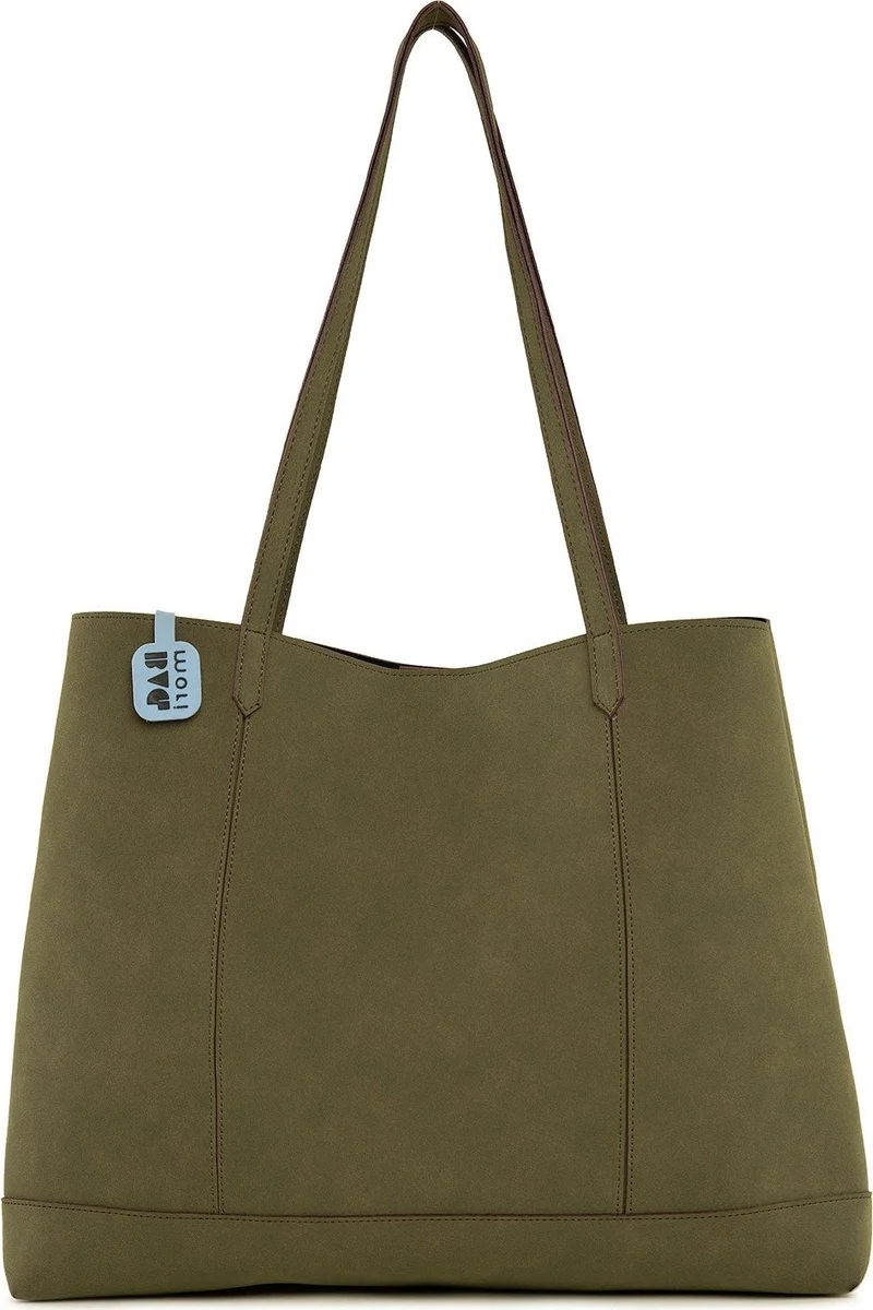باجموري Khaki Double Stitched Thin Strap Large Nubuck Bag