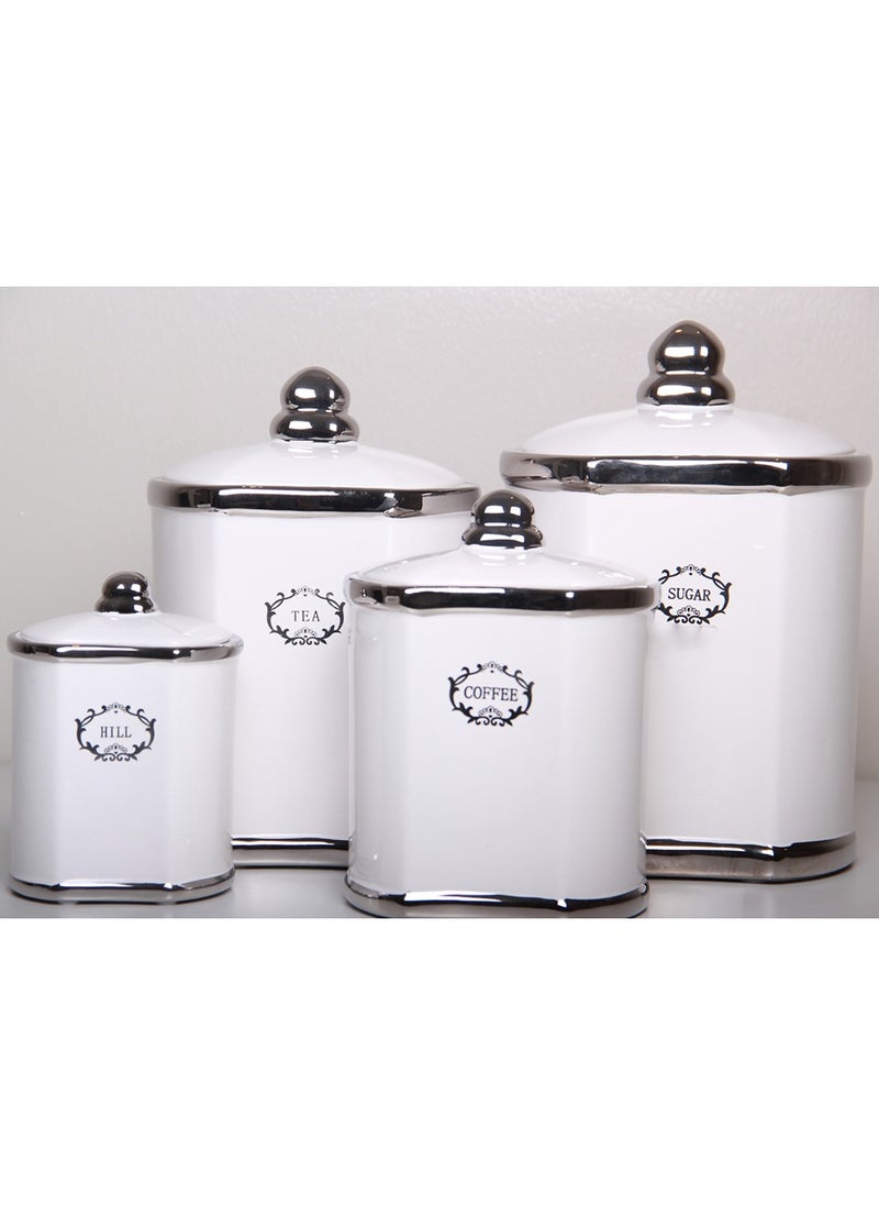 Generic - Set of 4 Deluxe White/Silver Design Storage Jars and Canisters - Image 1
