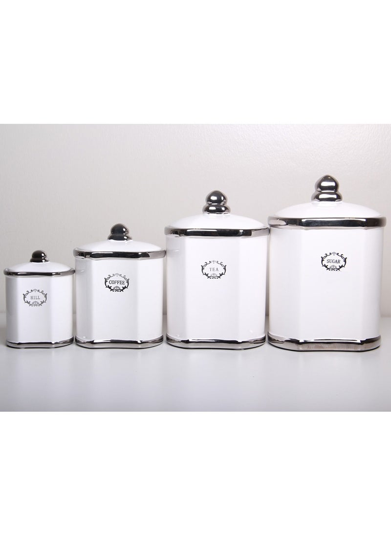 Generic - Set of 4 Deluxe White/Silver Design Storage Jars and Canisters - Image 1