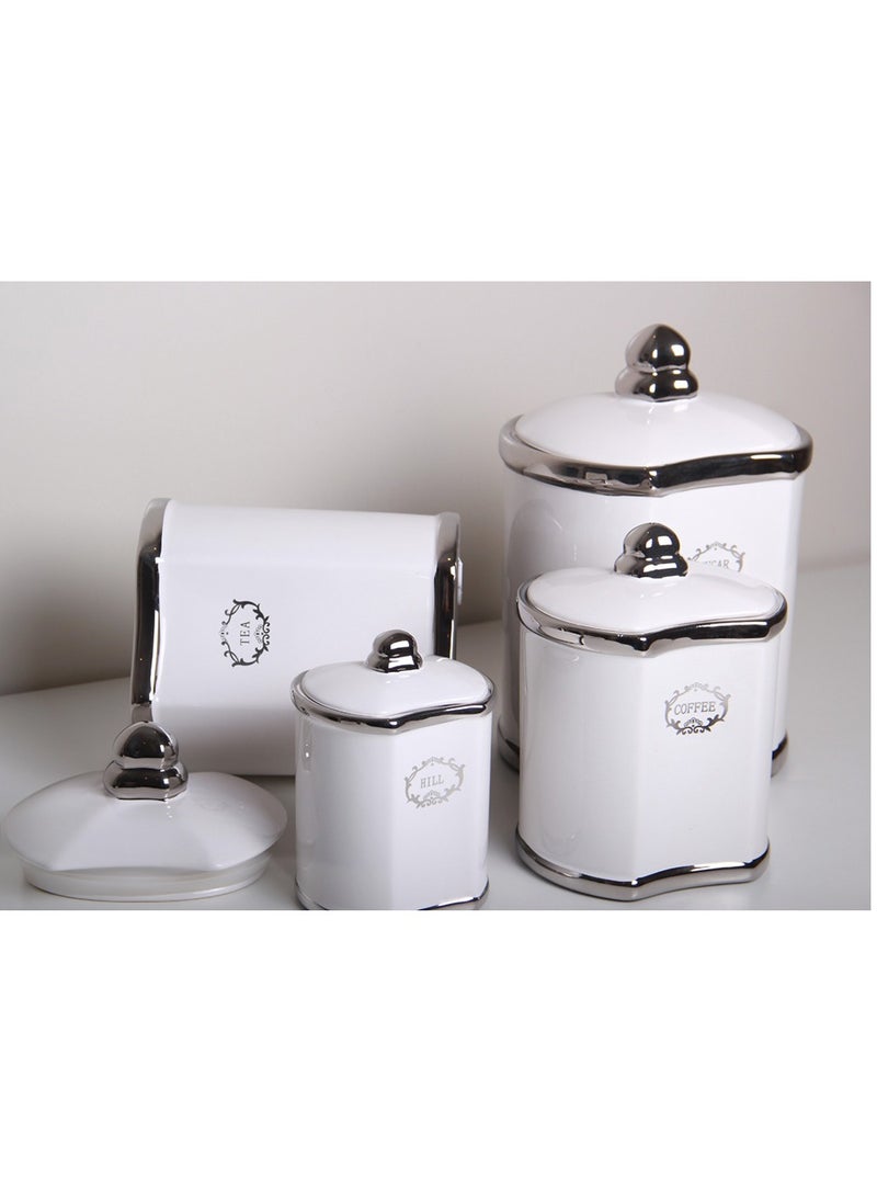 Generic - Set of 4 Deluxe White/Silver Design Storage Jars and Canisters - Image 1