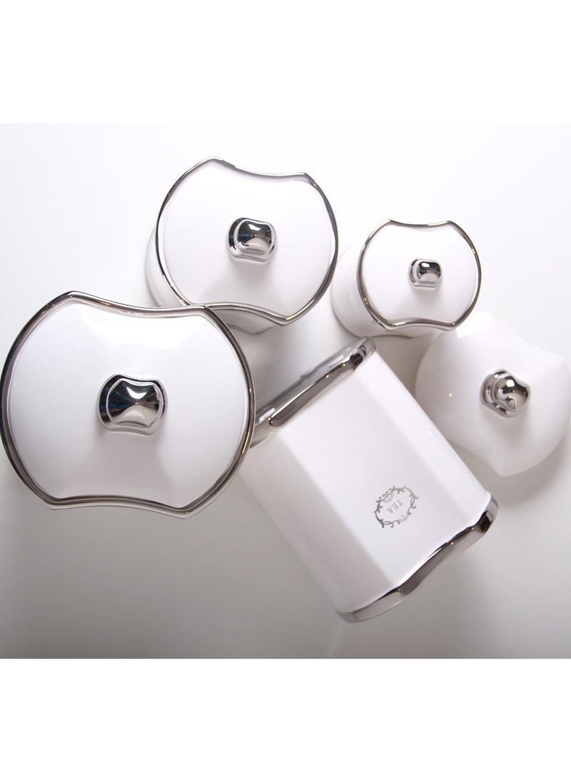 Generic - Set of 4 Deluxe White/Silver Design Storage Jars and Canisters - Image 1