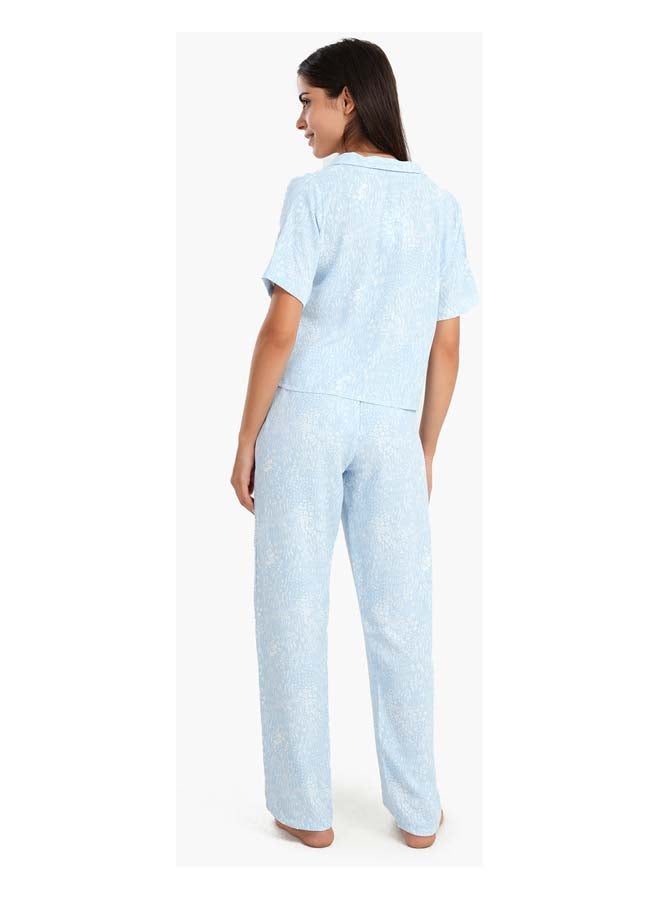 Carina Blue Self Pattern Pyjama Set - Image 3