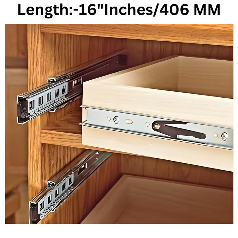 قناة درج مع قناة تلسكوبية، زوج 1 بطول 16" آلية درج كاملة التمدد مع كرات تحمل للدرج الخشبي والمعدني في المطبخ، خزانة الملابس