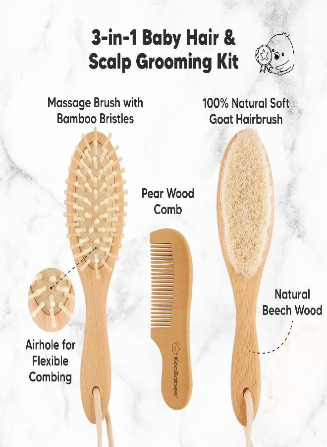 KeaBabies Baby Hair Brush and Baby Comb Set - Wooden Baby Brush with Soft Goat Bristle - Toddler Hair Brush Baby Brush and Comb Set - Baby Brush Set for Newborns - Infant Hair Brush, Cradle Cap (Oval, Walnut) - Image 2