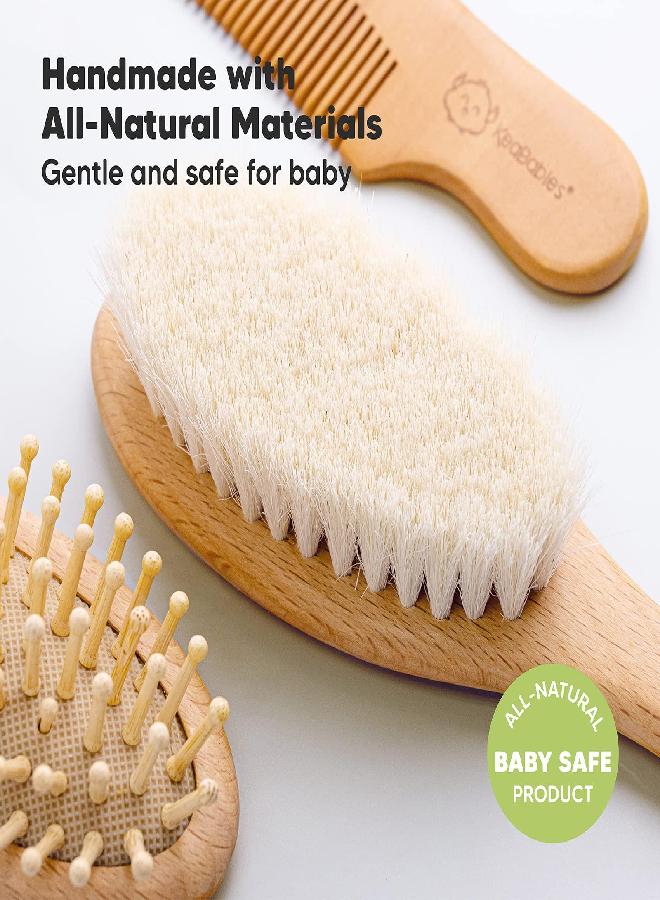 KeaBabies Baby Hair Brush and Baby Comb Set - Wooden Baby Brush with Soft Goat Bristle - Toddler Hair Brush Baby Brush and Comb Set - Baby Brush Set for Newborns - Infant Hair Brush, Cradle Cap (Oval, Walnut) - Image 4