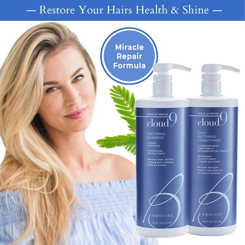 Brocato Cloud 9 Restoring Shampoo + Conditioner Duo, 32 Fl Oz | Adds Back Resilience, Moisture, & Shine | Restore Hair To Lustrous Condition | For Damaged, Dry, Normal to Oily Hair, Color Safe - Image 2