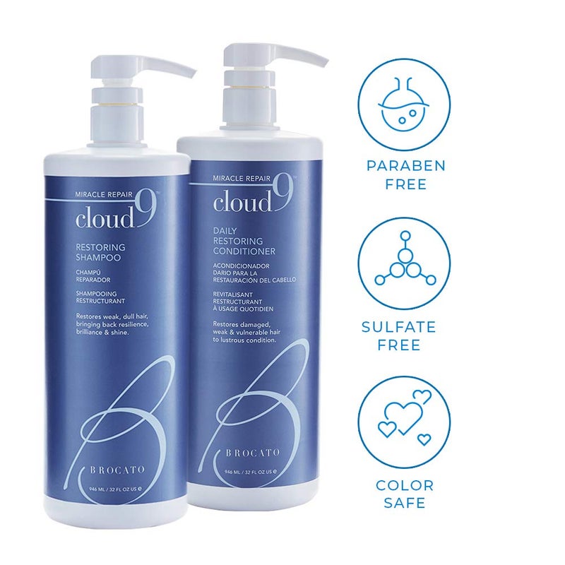 Brocato Cloud 9 Restoring Shampoo + Conditioner Duo, 32 Fl Oz | Adds Back Resilience, Moisture, & Shine | Restore Hair To Lustrous Condition | For Damaged, Dry, Normal to Oily Hair, Color Safe - Image 3