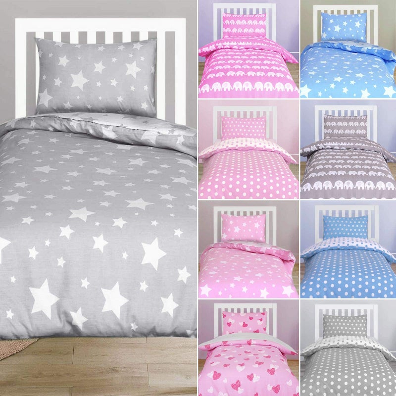 Moro Moro 3 Hearts 100% Cotton Baby Cot Bed Duvet Cover Pillowcase Set - Pink - 100 X 135 Cm