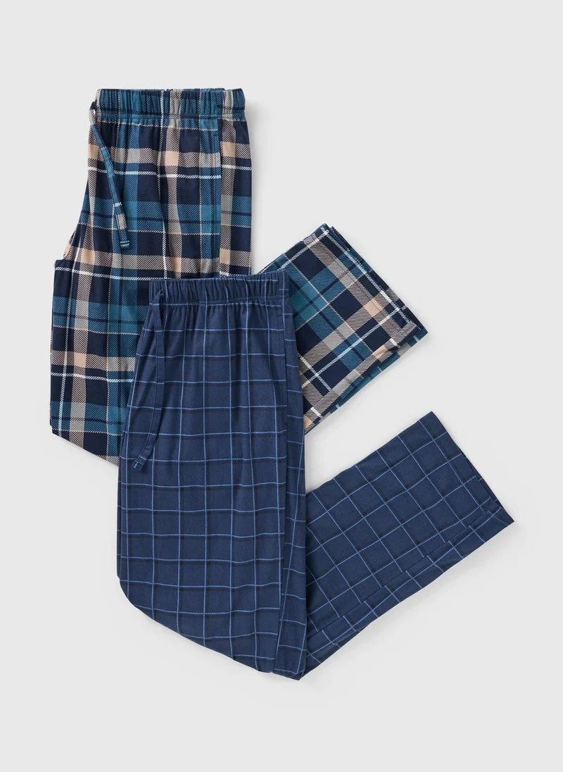 Matalan 2 Pack Blue Check Slinky Pyjama Bottoms
