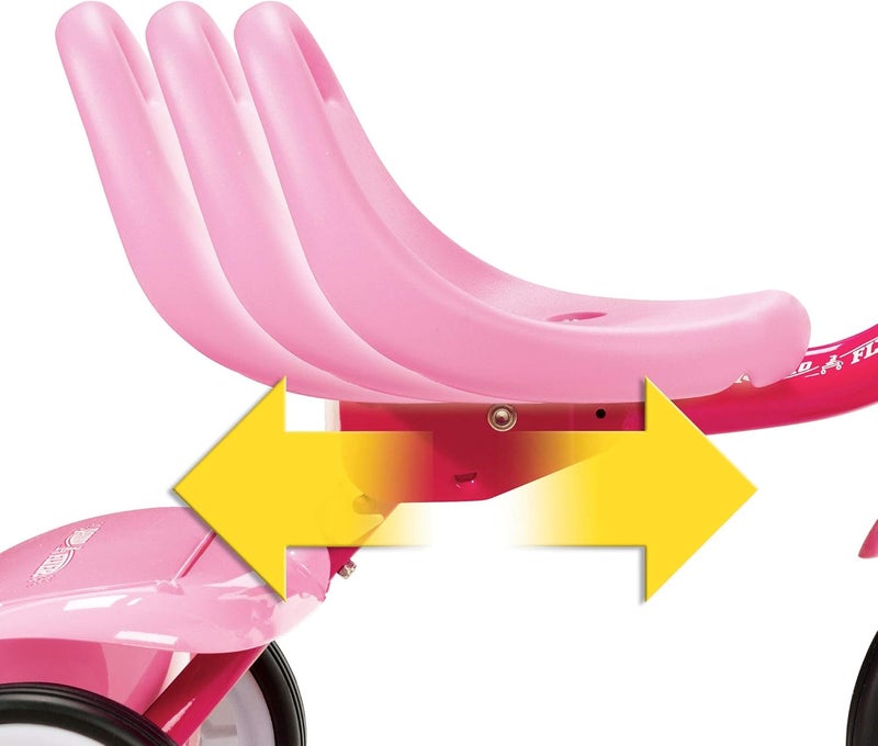 Radio Flyer 415PS دراجة ثلاثية العجلات للأطفال قابلة للتعديل ومجمعة جاهزة للمبتدئين مع إطار فولاذي وقابلة للطي مع حاوية تخزين واسعة وخيوط مقبض، وردي - Image 2