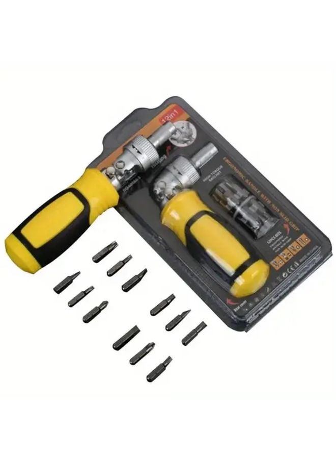 أصفر 13 في 1 مجموعة مفكات براغي دوارة متينة CR-V بتات فولاذية أداة متعددة محمولة - Image 2