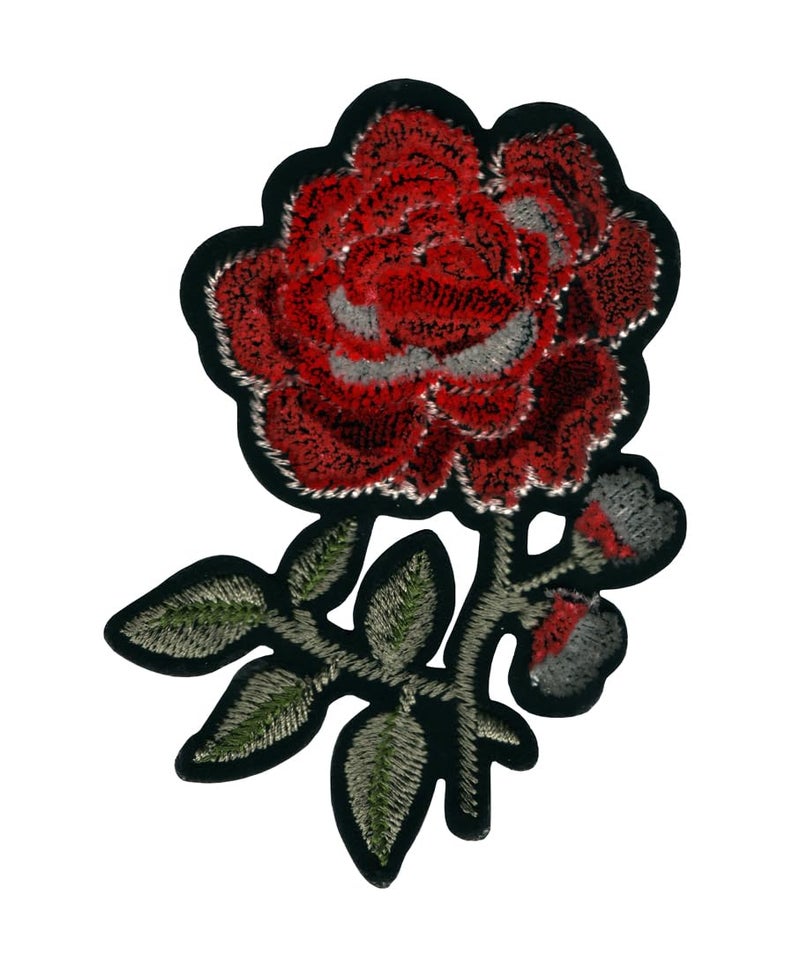 Red Rose Flowers Applique Embroidered Sew-on Patch ; Size: 11.5cm x 8.5cm for Jackets, Caps, T-Shirts, Bags, Jeans, Pants, Outdoor Clothing ; Imported from Malaysia (1 Piece). (Code: M-1)