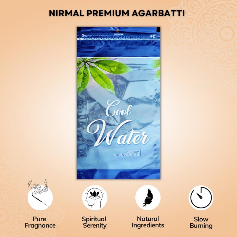 Nirmal Premium Cool Water Agarbatti Zipper for Puja and Meditation | Exclusive Pack of 4 Zipper Pouch | Fragnance - Cool Water| 110gms ×4 = 440gms| Pack of 4 - Image 2