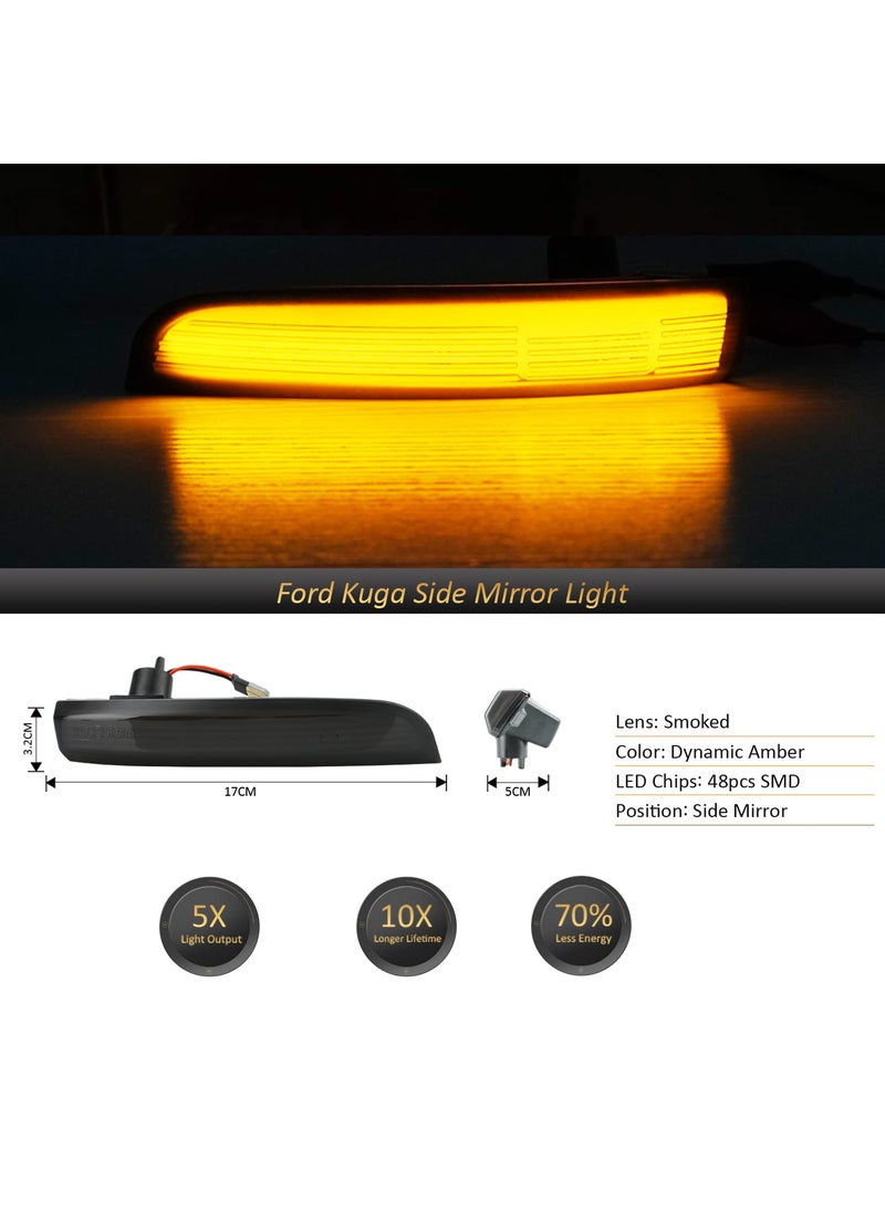 D-Lumina Smoked Lens Side Mirror Marker Light Sequential Amber Compatible with 2013-2018 Fo-rd Kuga Escape Ecosports, 2012-2018 Focus ST RS, 2013-2017 C-Max, Side Marker Blinker Turn Signal Light