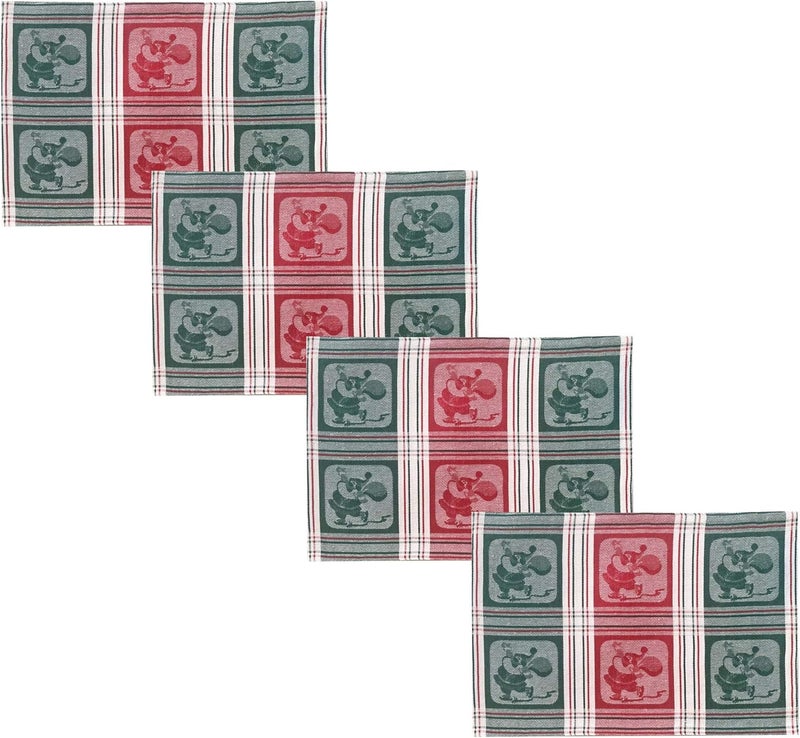 Lintex Whimsical Skating Santa Christmas Cotton Fabric Placemats  Santa Claus Jacquard 100 Cotton Weave Kitchen and Dining Room Placemats Set of 4 Placemats - Image 1