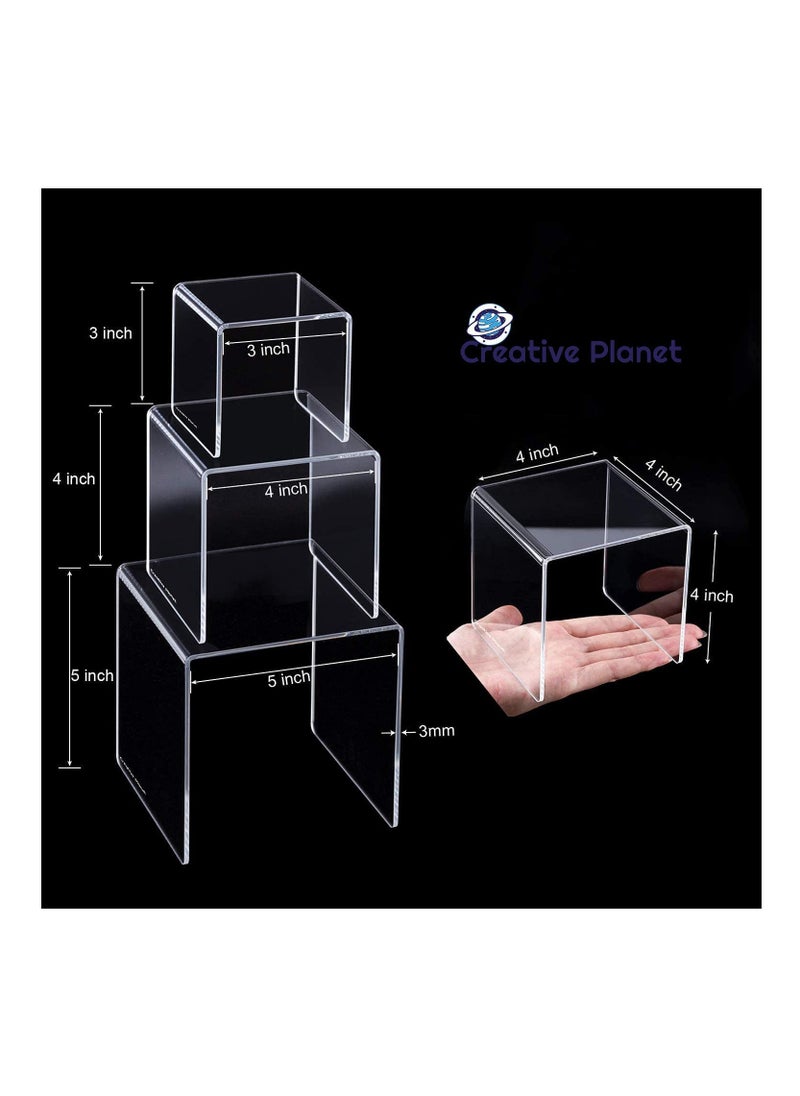 Creative Planet Creative Planet Clear Acrylic Display Riser Heavy Duty for Figurines, Pastry, Cake, Dessert. Table Decorations. Square - 3", 4", 5" (Set of 2)  - Image 3