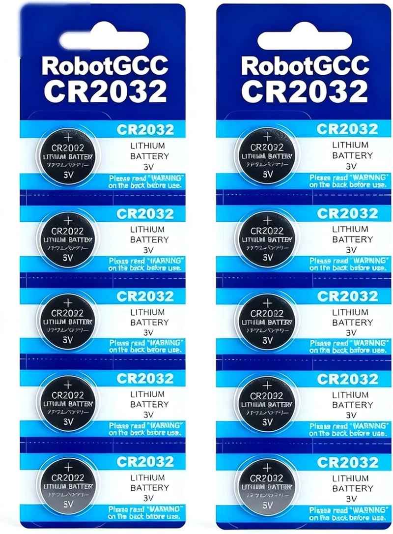 robotgcc CR2032 3V Lithium Coin Battery Long Shelf Life Stable Power | Replacement for DL2032 ECR2032 BR2032 | For Car Keys Remotes CMOS Watches Thermometers (10 Pack) - Image 1