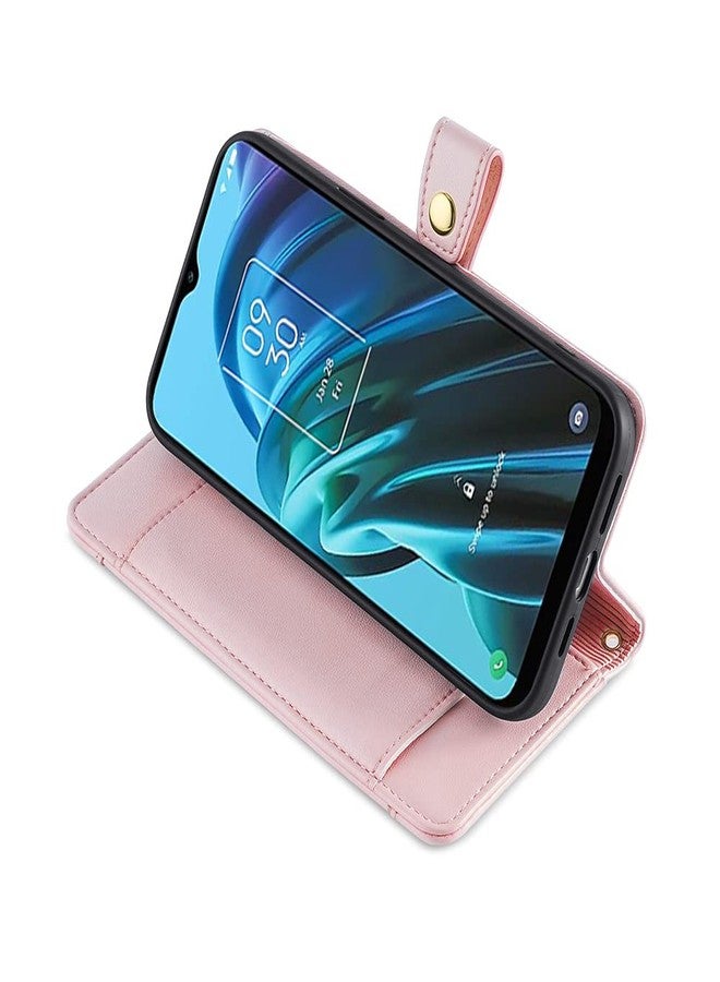 أسو ويش جراب هاتف Asuwish لهواتف TCL 30XE/30V/4X/20AX/20A/20R/Bremen 5G، غطاء محفظة وواقي شاشة، سحاب، حامل بطاقات ائتمان، مسند، قابل للطي، TLC T601DL 30 XE XE5G V 20 AX RA 6.67 G5 للنساء، ذهبي وردي - Image 3