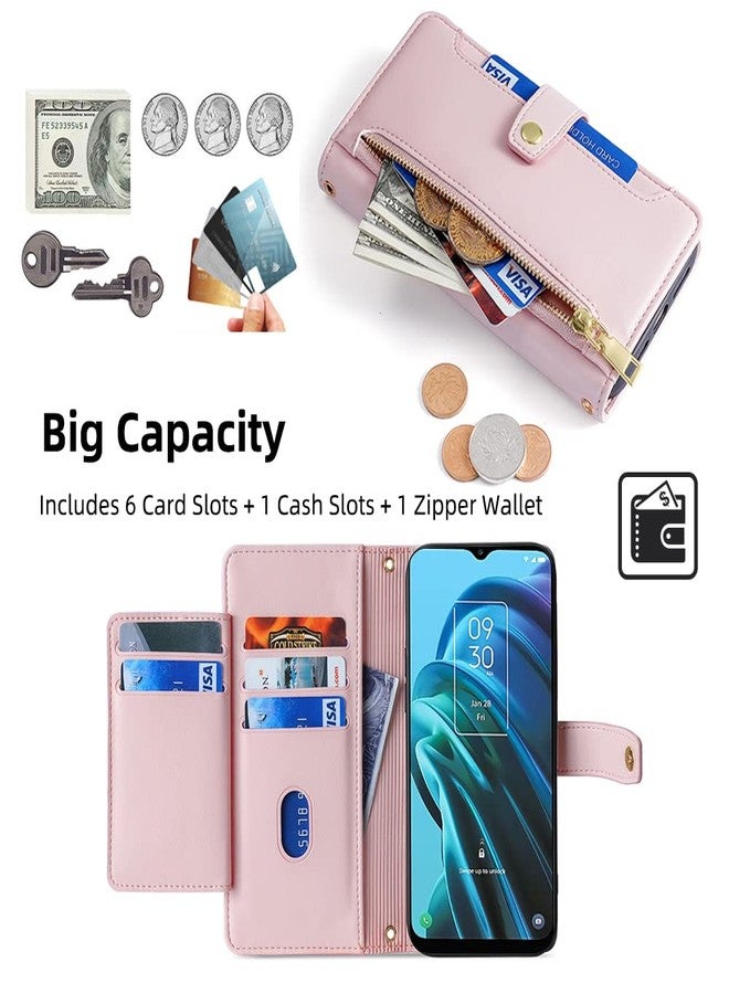 أسو ويش جراب هاتف Asuwish لهواتف TCL 30XE/30V/4X/20AX/20A/20R/Bremen 5G، غطاء محفظة وواقي شاشة، سحاب، حامل بطاقات ائتمان، مسند، قابل للطي، TLC T601DL 30 XE XE5G V 20 AX RA 6.67 G5 للنساء، ذهبي وردي - Image 4