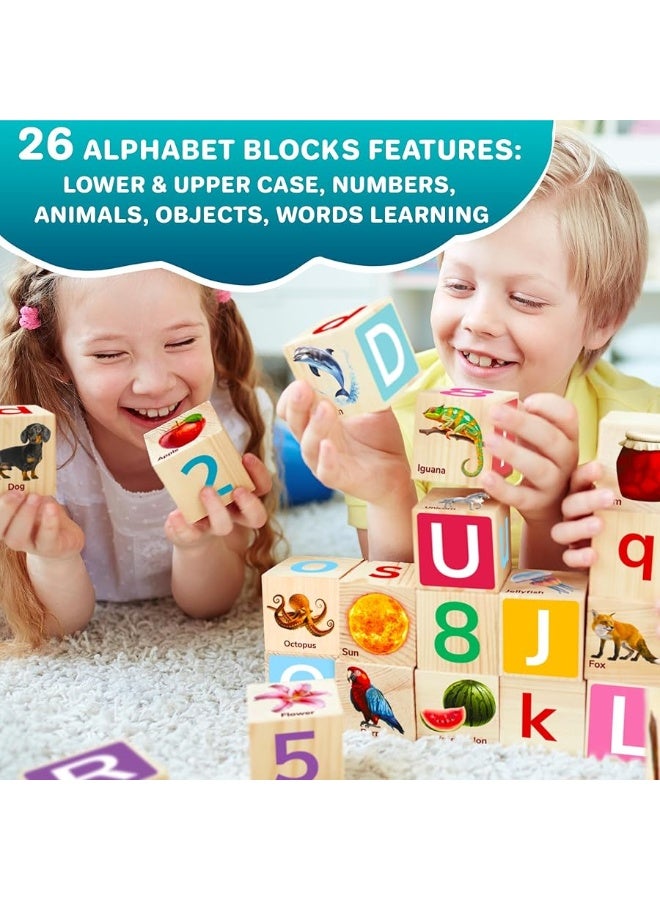 QUOKKA Montessori Wooden Blocks for Toddlers 13 35 Realistic ABC Learning Baby Blocks for Kids 35 Year Olds Stacking Alphabet Wood Toys for 24 yo Learn Letters Numbers - Image 3