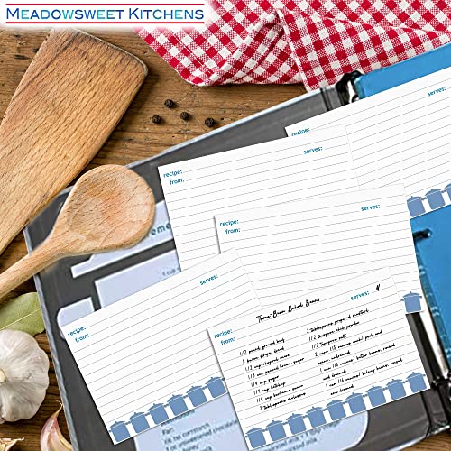 Meadowsweet Kitchens Recipe Card Set - 25 Double Sided Recipe Cards 4 x 6 Inch, Perfect Size Blank Cards for a Recipe Card Box, Make Your Own Personalized Recipe Book - Turquoise Gray - Image 5