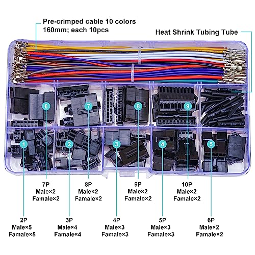 Yoeruyo SM 2.5mm Male & Female Extension JST Connector Kit with 22AWG Premium Pre-Crimped Cables, 2.5mm 2/3/4/5/6/7/8/9/10Pin Housing JST Adapter Connector with Length of 160mm Wire (SM-MF-160 Kit) - Image 2