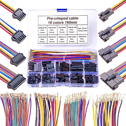 Yoeruyo SM 2.5mm Male & Female Extension JST Connector Kit with 22AWG Premium Pre-Crimped Cables, 2.5mm 2/3/4/5/6/7/8/9/10Pin Housing JST Adapter Connector with Length of 160mm Wire (SM-MF-160 Kit) - Image 1