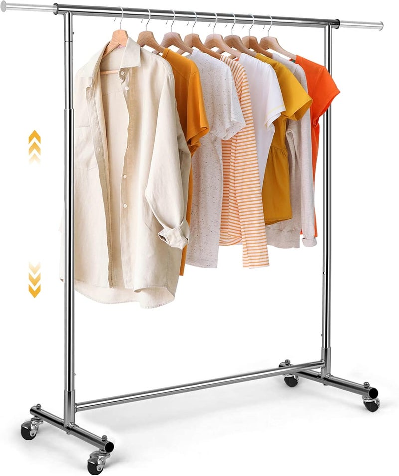 VOWNER Clothes Rack, Coat Rack, Clothes Rack, Adjustable Height, Telescopic Clothes Rail with Wheels, 132 x 40 x 170 cm, 360° Rotating, Chrome-Plated Metal - Image 5