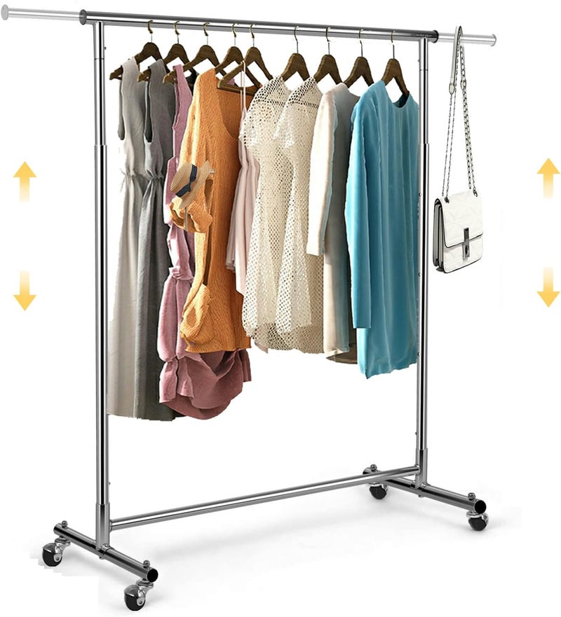 VOWNER Clothes Rack, Coat Rack, Clothes Rack, Adjustable Height, Telescopic Clothes Rail with Wheels, 132 x 40 x 170 cm, 360° Rotating, Chrome-Plated Metal - Image 1