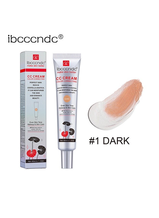 ibcccndc CC Cream Color Correcting,Perfect Skin Rich in Centella Asiatica, Multi-Purpose Skin Tone Adjusting CC Cream Concealer Full Coverage, SPF 25 Sunscreen Moisturizing Pre-Makeup Primer Brightening For Mature Skin # #Dark  - Image 2