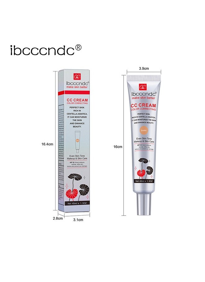 ibcccndc - CC Cream Color Correcting,Perfect Skin Rich in Centella Asiatica, Multi-Purpose Skin Tone Adjusting CC Cream Concealer Full Coverage, SPF 25 Sunscreen Moisturizing Pre-Makeup Primer Brightening For Mature Skin # #Dark - Image 1
