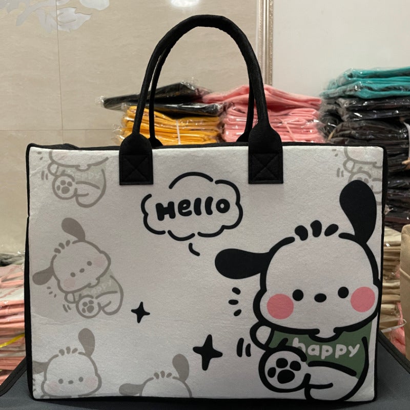 Generic Felt Storage Cartoon Travel Bag Large Capacity Essential Storage Bag for Going Out Luggage Bag Trolley Case Can Be Used as a Suitcase Black pug dog 