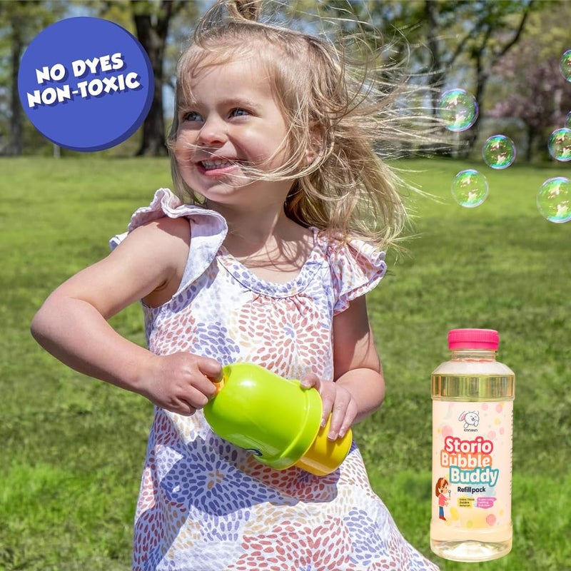 Storio زجاجة محلول فقاعات سائلة 750 مل | إعادة تعبئة فقاعات ملونة لبنادق الفقاعات، الكاميرات وألعاب الآلات | ماء فقاعات آمن ومعتمد من BIS للأطفال من عمر 3 سنوات فما فوق - Image 4