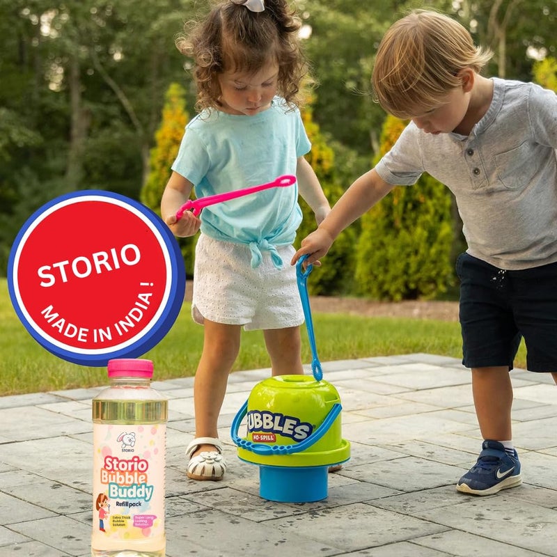 Storio زجاجة محلول فقاعات سائلة 750 مل | إعادة تعبئة فقاعات ملونة لبنادق الفقاعات، الكاميرات وألعاب الآلات | ماء فقاعات آمن ومعتمد من BIS للأطفال من عمر 3 سنوات فما فوق - Image 2