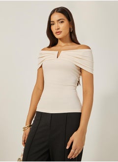Styli Off Shoulder Rib Fitted Top  - Image 3