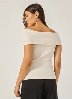 Styli Off Shoulder Rib Fitted Top  - Image 5