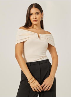 Styli Off Shoulder Rib Fitted Top  - Image 1