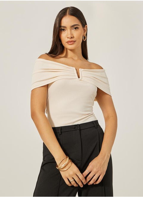 Off Shoulder Rib Fitted Top