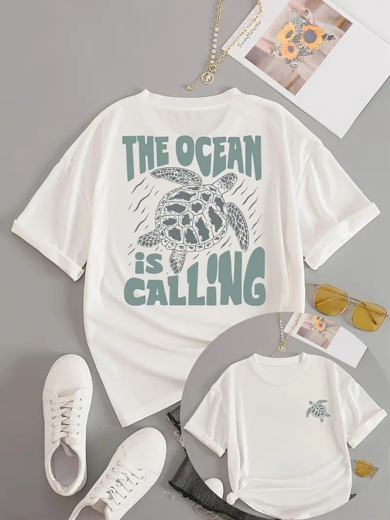Shein New Product Plant Flower Letter Double-Sided Printed T-Shirt Niche Fashion Pure Cotton T-Shirt - Image 1