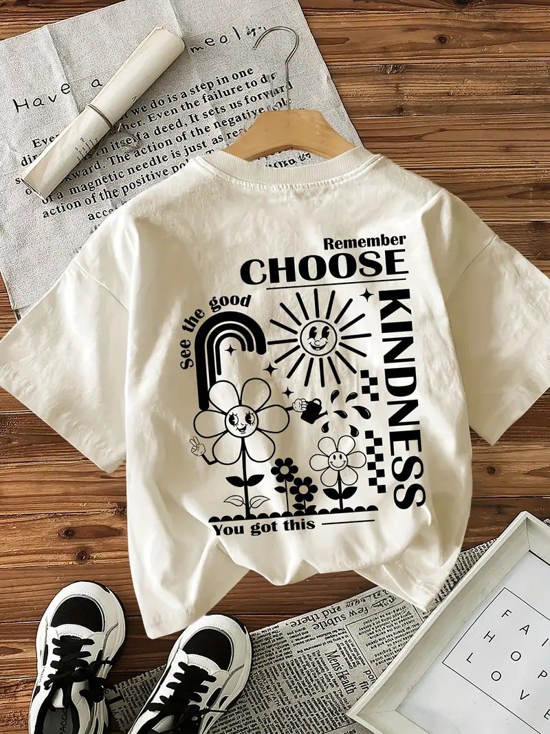 Shein New Product Plant Flower Letter Double-Sided Printed T-Shirt Niche Fashion Pure Cotton T-Shirt - Image 3