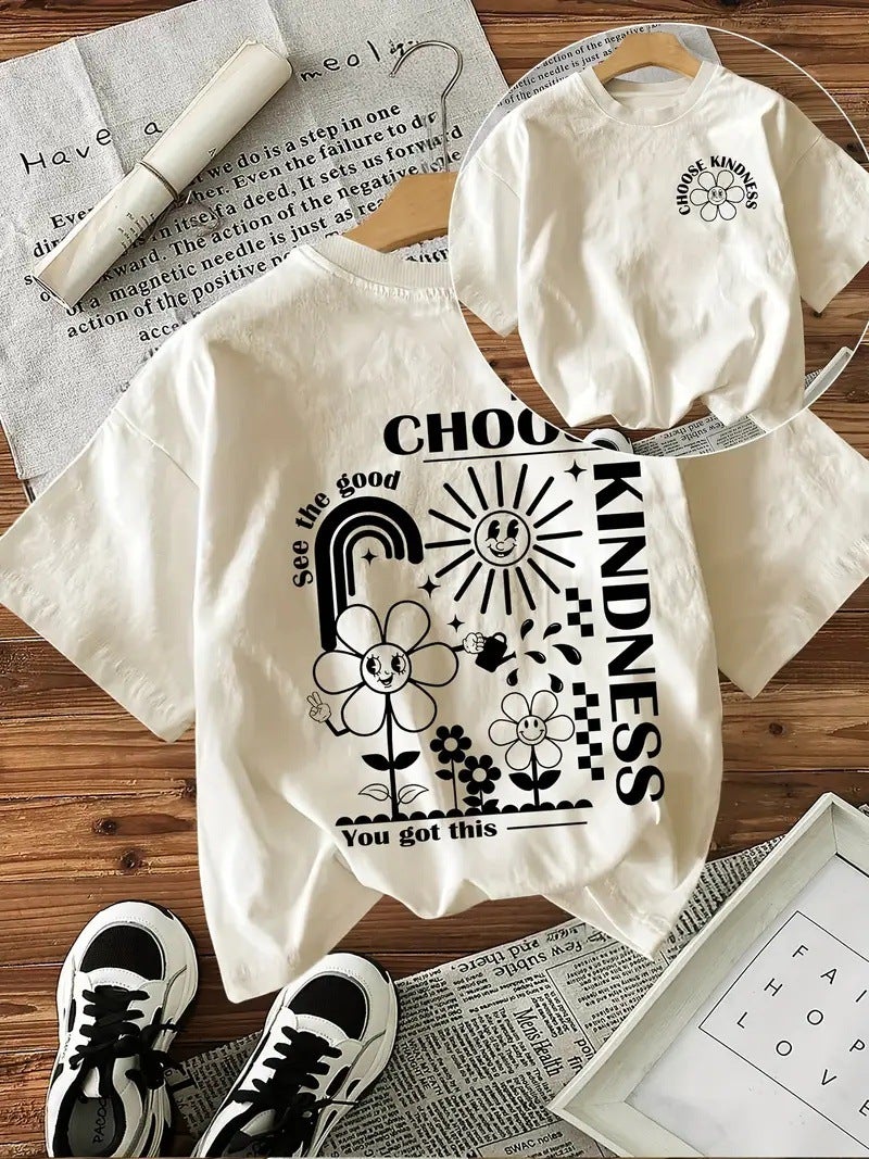 Shein New Product Plant Flower Letter Double-Sided Printed T-Shirt Niche Fashion Pure Cotton T-Shirt - Image 4