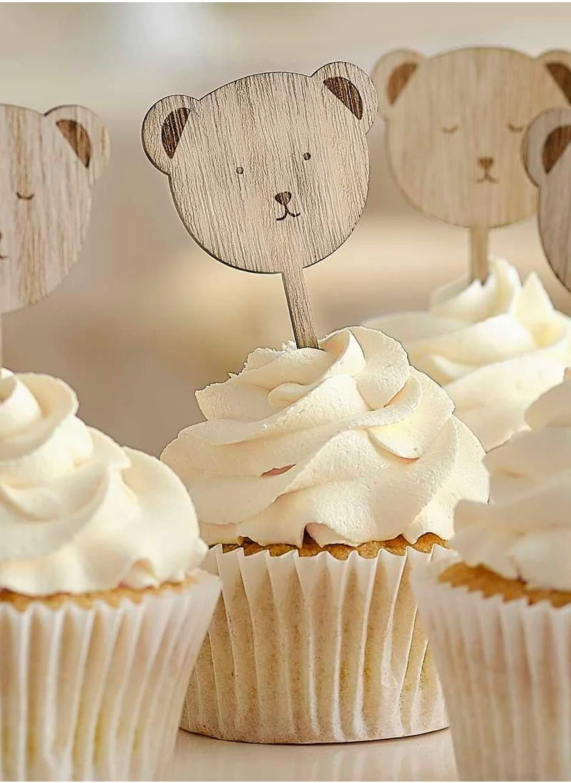 Ginger Ray Cupcake Topper - Wooden Teddy