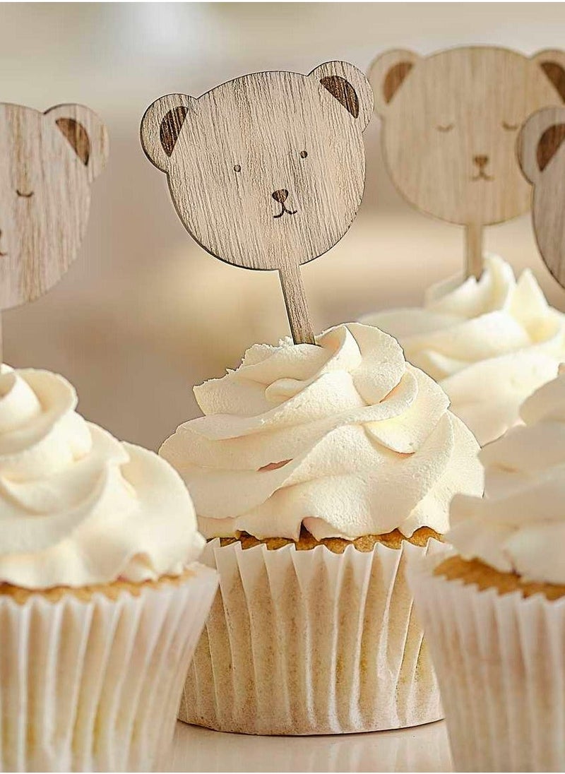 Ginger Ray Wooden Teddy Cupcake Topper - Image 1