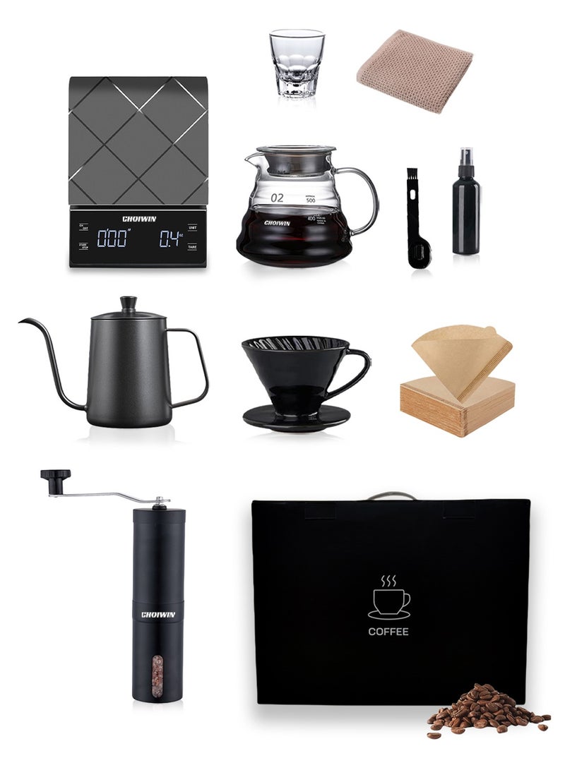CHOIWIN V60 Coffee Maker Drip Kit Specialty Coffee Professional Tools for Baristas All in One Gift Box 30*40*14 10-Piece - Image 1